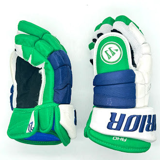 Warrior Covert QR1 Pro - NHL Used Pro Stock Glove - Sebastian Aho (Blue/Green/White)